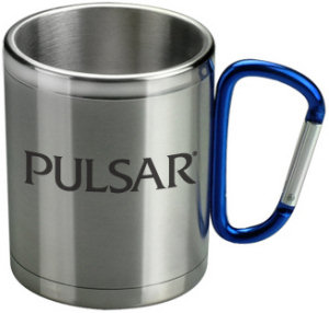 Promotional Travel Mugs: 11oz Steel Mug with Carabiner Handle